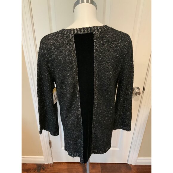 Curio Black & White Speckled Knit V-Neck Sweater, Size Small - Picture 5 of 6